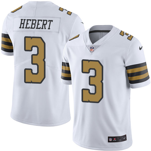 Youth Limited Bobby Hebert Nike Jersey White - #3 Rush NFL New Orleans Saints